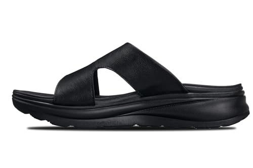 Image of CALTO Men's Invisible Height Increasing Elevator Shoes - Black /Grainy Black Ultra Light-weight Slip-on Comfort Sandals - 2 Inches Taller - X1655 - Size 8 D(M) US