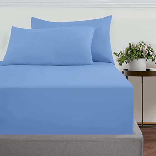 Imperial Rooms Fitted Sheet - Extra Deep Single Bed Sheets 16"/40CM Brushed Microfiber Easy Care Soft Fitted Bed Sheet - Shrinkage and Fade Resistant (Light Blue)