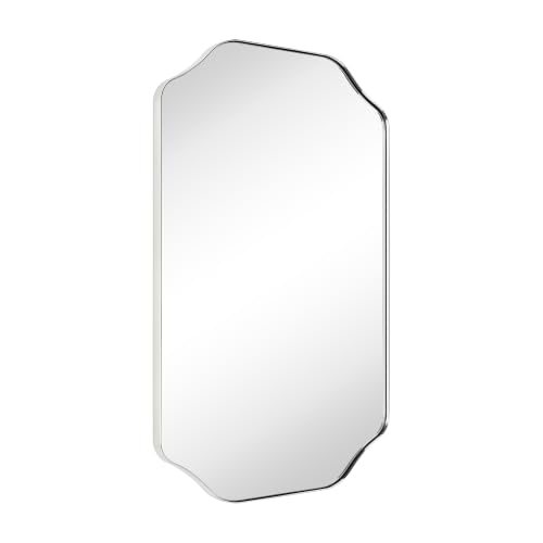 Image of TEHOME Polished Nickel Scalloped Bathroom Mirror, 24x36'' Polished Nickel Asymmetrical Bathroom Vanity Mirror for Wall