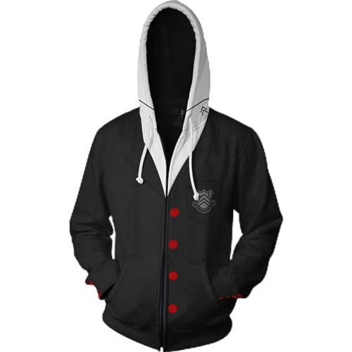Tikoch Sudadera con capucha para cosplay 3D Persona 5 Akira Kurusu Joker con capucha de manga larga, sudaderas con cremallera para hombres y mujeres (color: 2, tamaño: L)