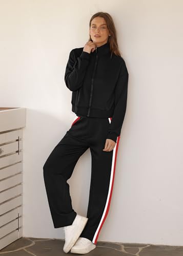 Image of XIEERDUO Lounge Sets for Women 2025 Sweatsuit 2 Piece Outfits Sweatshirt Wide Leg Sweatpant Tracksuit Matching Set