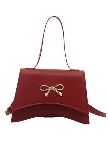 Women's Bow Knot Flap Satchel Handbag Top Handle Squared Shoulder Bags Elegant Purse