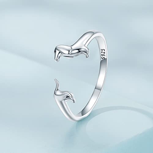 Mundell 925 Sterling Silver Cute Dachshund Open Rings Puppy Dog Adjustable Rings For Women Animal Stacking Rings Statement Rings Fine Jewelry #TOP4