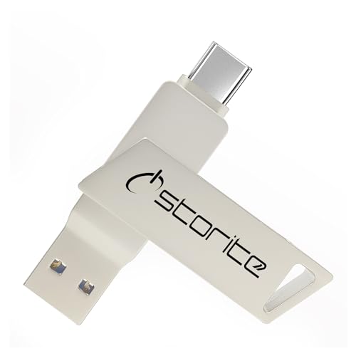 Storite USB 3.0 Flash Drive 128GB, 2 in 1 usb memory stick, usb storage stick, High Speed photo stick, flash drive usb c, compatible with iPhone – 15 Series, Android, laptop, Tablet, Computer (Silver)