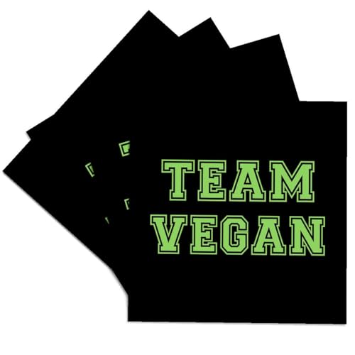 3dRose Team Vegan - pro Veganism Fun - Green Text in Retro Sporty College Sports Font on Black Set of 4 Ceramic Tile Coasters