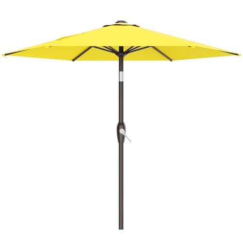 AreShark 7.5FT Patio Umbrella Table Market Umbrella with 6 Sturdy Ribs, Button Tilt/Crank Heavy-Duty Round Outdoor Umbrellas for Garden, Deck, Backyard,and Pool, Yellow