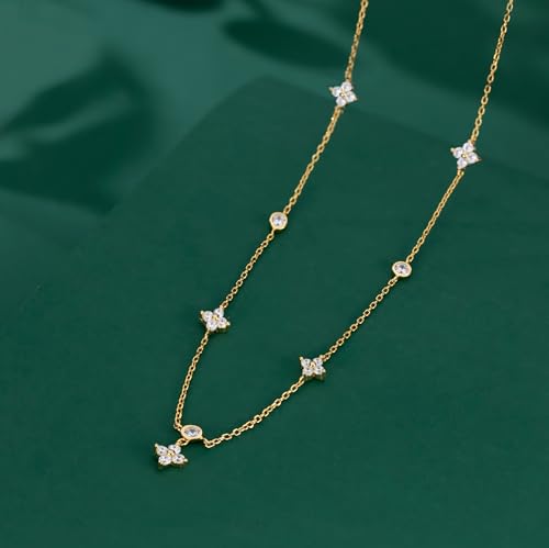 SLUYNZ 925 Sterling Silver CZ Flower Choker Necklace for Women Teens Dainty Leaf Pendant Necklace Chain3