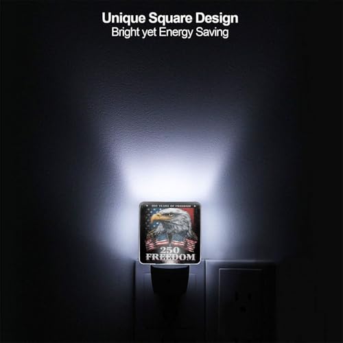 Image of Patriotic Eagle Night Light Set of 2, 250 Years Anniversary Auto Sensor LED Dusk-to-Dawn Nightlights, Plug-in Sensor Lamp for Bedroom Bathroom Kitchen Hallway Stairs Decorative