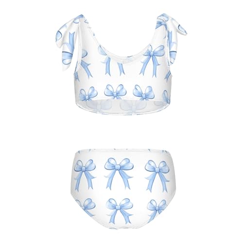 Plaaee Girls' 2 Piece Swimsuits Small Blue Bows Cute Bikini Set Bathing Suit 4T2