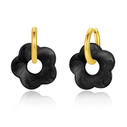 Pendientes colgantes de resina BUMMER - Pendientes de flores elegantes, pendientes de resina degradada, acero inoxidable, pendientes chapados en oro, Resina