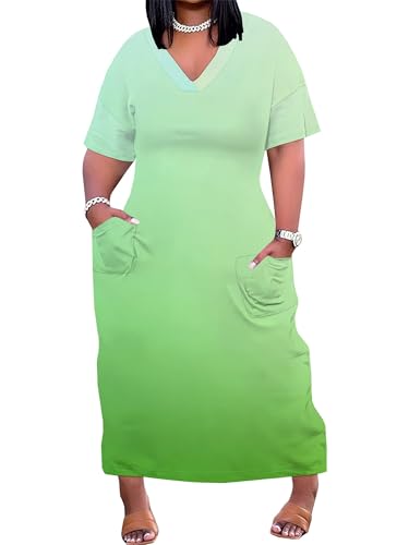 Image of SUZONANA Women Casual T-Shirt Dress V Neck Short Sleeve Solid Color Oversize Dress with Front Two Pockets