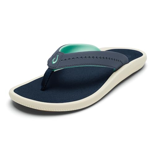 OLUKAI Ulele Womens Beach Sandals Water-Resistant Flip-Flops Arch Support & Comfort Fit Lightweight With Enhanced Grip & Traction Trench Blue/Trench Blue 9