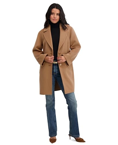 Image of TAHARI Womens Relaxed Double-faced Soft Wool Topper Coat With Front Buttons, Roll Cuffs & Pick Stitch Detail