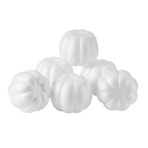 FFchuanhe White Foam Craft Pumpkins 5.3 Inch 6 Pack DIY Artificial Fall Harvest Decor for Halloween Thanksgiving Autumn Tabletop Decoration