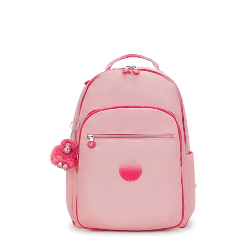 Kipling Mochila para laptop Seoul grande estampada de 15 polegadas, Blush Met Bl, 12.75''L x 17.25''H x 8''D, Mochila para laptop Seoul de 15 polegadas, durável, espaçosa com alças de ombro