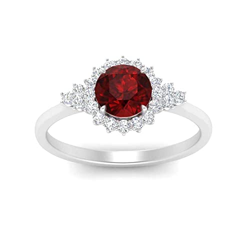SISGEM Natural Garnet Rings in 10K 14K 18K Solid Gold for Women,2 Carat Round-cut Red Gemstone Bands Rings with White Moissanite Gift for Engagement Birthday Anniversary