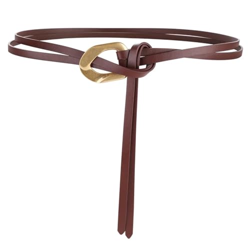 Decorative Belt Knotted Leather Belts Golden Buckle Double Layer Waistband Vintage Dress Coat Girdle For Women for Country Concert Outfit(Coffee)