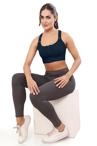 Image of Women Polyester Spandex High Impact Front Zip Sports Bra Fitness Criss Cross Back Crop Tops for Gym, Yoga & Workout - Size: M-4XL