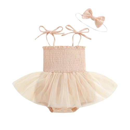 Image of Ursobutegl Newborn Baby Girl Romper Dress Sleeveless Pleated Halter Spaghetti Straps Tulle Bodysuit 1Pcs Summer Clothes