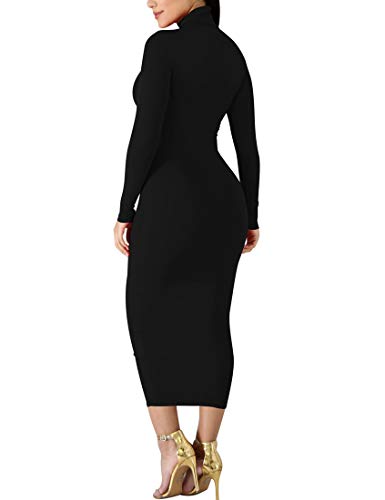 BORIFLORS Women's Sexy Basic Long Sleeve Turtleneck Bodycon Party Long Pencil Dress3