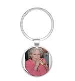 1080 Graphics Betty White Eating a Hot Dog Stainless Steel Keychain with Ring
