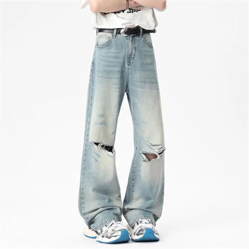 Men's Worn-Out Jeans Hole Design Loose Denim Pants Straight Menwear3