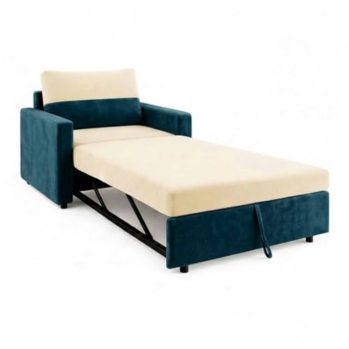 Image of SOCOZI Enrique 1 Seater Sofa Cum Bed | Soft Velvet Suede Fabric | Modern Convertible Design | Plush Comfort Seating for Living Room (Green Teal-Cream)