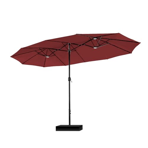 PHI VILLA Sonnenschirm Balkon Rechteckig mit Ständer Groß 270×450cm Balkonschirm Garten Gartenschirm mit Kurbel UV Schutz Parasol Windfest, Dunkelrot