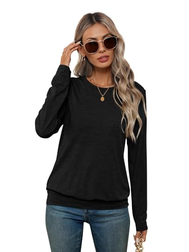 Womens Long Sleeve Shirts Casual Banded Hem Tops Basic Tees Spring Fall Clothes 20252