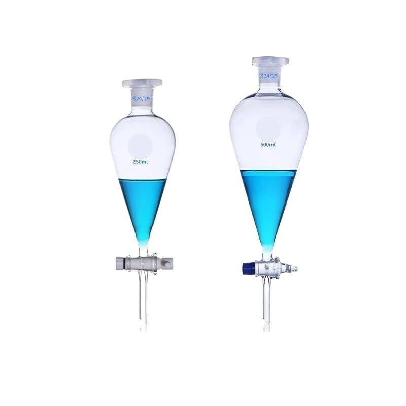 Embudo de Decantación de Vidrio Borosilicato Forma de Pera con Junta 24/29 Llave de PTFE y Soporte de Acero Inoxidable (60ml 125ml 250ml 1000ml 2000ml)(500ml Glass piston-24#)