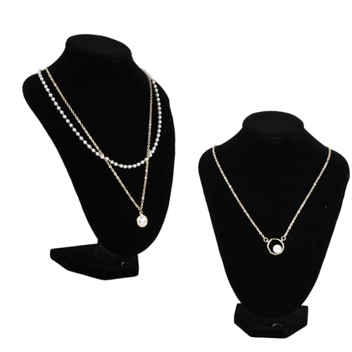 Tibapla 2 Piezas Collares Expositores de Terciopelo, 21 x 16 cm Expositores de Busto de Joyería, Joyas Organizador de Terciopelo Negro, Soporte de Exhibición para Collares Colgante Joyas