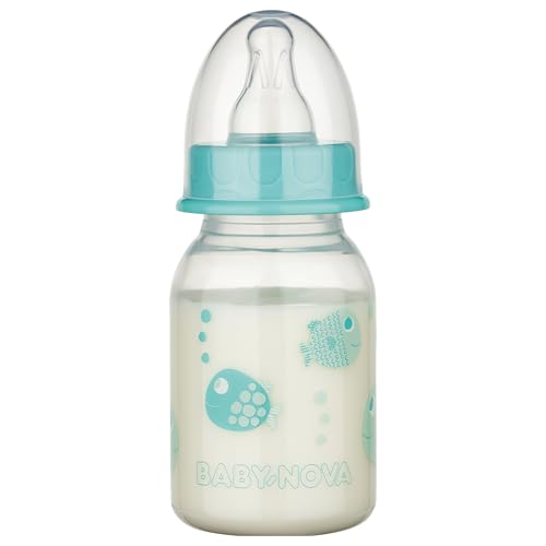 babynova Set de Biberones de 120ml (3 unidades) con tetina de silicona de flujo lento anti-cólicos para recién nacidos - Sin BPA - Peces