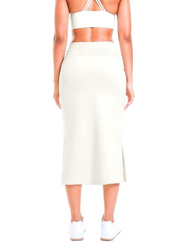 Mlenhor Women's Drawstring High Waist Midi Skirt, Bodycon Casual Skirt with Pockets and Side Slit for Daily Wear (US, Alpha, XX-Large, Regular, Regular, Off-White) — view 4