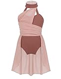 TiaoBug Mädchen Neckholder Ballettkleider Rückenfrei Ballett Trikot Farbblock Oberteil Chiffon Rock Ballettkleidung gr.110-164 Rosa 134-140