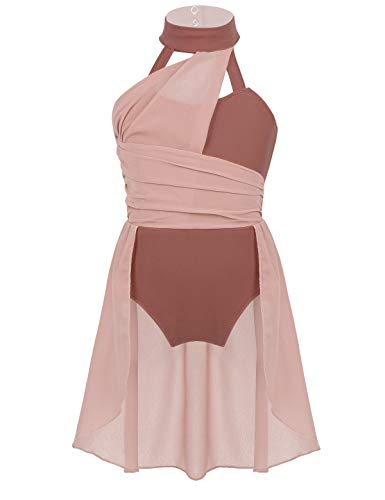 YOOJIA Kinder Mädchen Ballettkleid Ärmellos Chiffon Ballettrock Ballett Body Trikot Gymnastikanzug Lyrical Modern Dancewear Tanzkostüm A Dusty_Pink 134-140