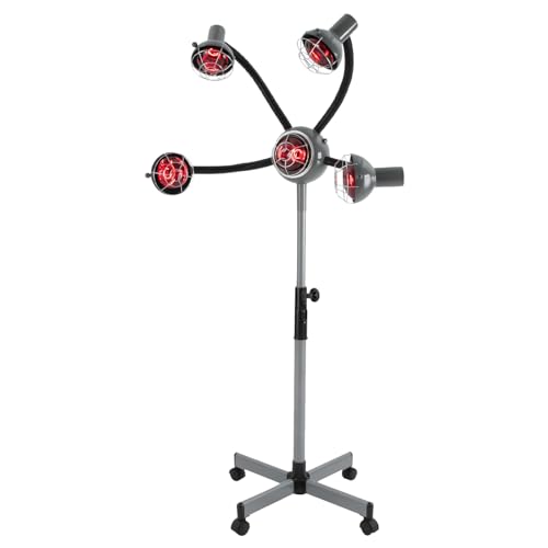 CRYBY Hairdressing Heater, 5-Head Infrared Heat Lamp 750W Salon Hair Steamer with 4 Wheels, Adjustable Infrared Hair Dryer Color Processor Accelerator Hair Styling Perming Dyeing Machine (Silver-grey)