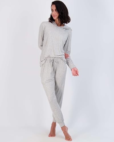 Image of Real Essentials 2 Pack: Women's Soft Long Sleeve Sleep Set - Comfortable Lounge Pull Over Hoodie and Henley Jogger