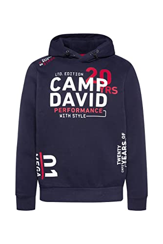 Camp David Herren Hoodie mit vielen Logo Prints Blue Navy XXL