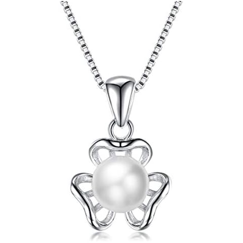 SUMERBOX Sterling Silver Pearl Clover Flower Floral Pendant Necklace 18" Cover