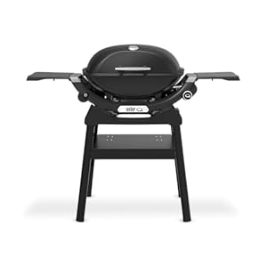 Weber Q 2200N Gasgrill mit Seitentischen & kompakten Stand/Grill für Terrassen und Balkone mit Hochleistungsbrennern, porzellanemaillierten Gussrosten und elektronischer Zündung, Mitternachtsschwarz