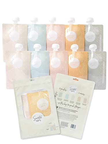 Image of Sweetie Sips Reusable Food Pouches 10-Pack 6oz Baby Food Storage Refillable Toddler Squeeze Pouch for Kids Washable Freezer Safe Homemade Purees Smoothies