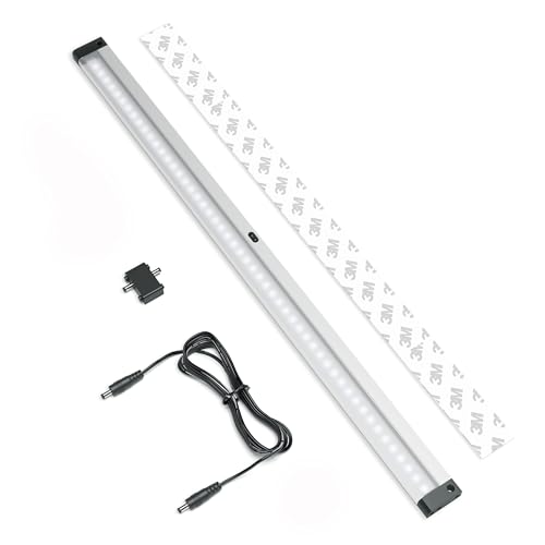 Image of EShine Extra Long 20 inch LED Dimmable Under Cabinet Lighting Strip, NO Sensor, Black, with Accessories (No Power Supply Included), Cool White (6000K)
