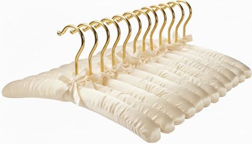 Premium Padded Hangers for Women’s Clothing - Set of 12 Non-Slip Fabric Hangers for Sweaters, Dresses, Coats, Wedding & Bride Hanger, Ivory