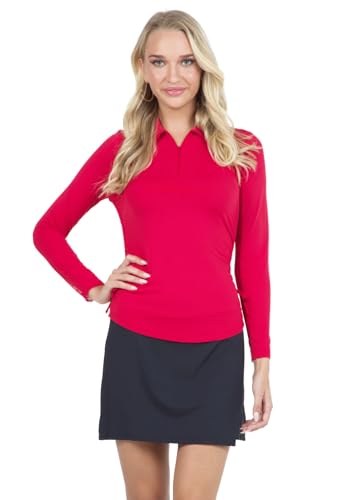 IBKUL Sun Protective UPF 50+ Icefil Cooling Tech Adjustable Length Long Sleeve Polo 48000 Red Solid XL