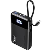 INIU 大容量 モバイルバッテリー 【急速充電 内蔵ケーブル付き USB-C USB-A 20000mAh】 軽量 小型 3台同時充電 PSE技術基準適合 安全設計＆多種保護 携帯充電器 薄型 旅行/出張/停電対策/アウトドア/災害/緊急用の便利グッズ iPhone 17 16 15 & Android iPad その他各種対応 日本語取扱説明書付き【ブラック】