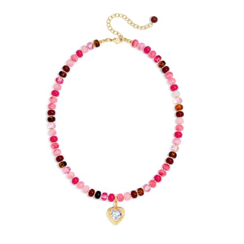Collier coeur perles roses anti-ternissement pour décolleté lumineux