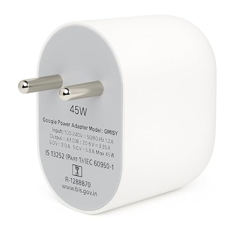 Image of Google 45W USB-C Fast Charger Adapter | Compatible with Pixel 10 /10 Pro, 9 Pro /9 /9a, 8 Pro /8 /8a, 7 Pro /7 /7a, 6 Pro /6 /6a, Pixel Fold, Pixel Tablet, Chromebooks & Laptops | Quick Charge - White