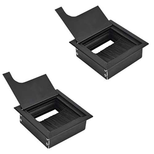2 Pièces Passe Câbles Encastrable Bureau, Passe Câble Carré Encastrable, Trou Couvercle Passe Cable Bureau, pour Pupitre, Bureau D'ordinateur, avec Joint Brosse (Noir) Cover