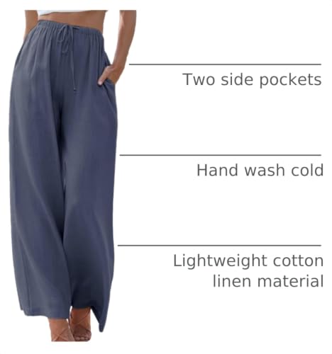 Image of Duyang Womens Cotton Linen Palazzo Pants Drawstring Elastic Waist Casual Wide Leg Trousers with Pockets