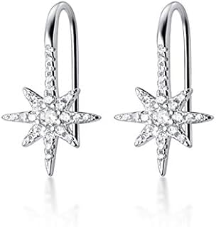 SLUYNZ 925 Sterling Silver Sparkling Star Drop Earrings for Women Girls CZ Star Hook Earrings